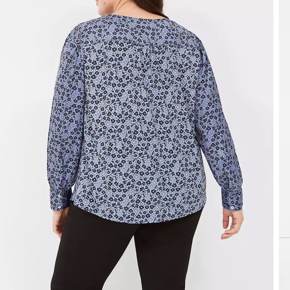 Lane Bryant Ruched Button-Front Knit & Woven Blouse Blue Floral Plus Size 14/16 - Picture 4 of 11